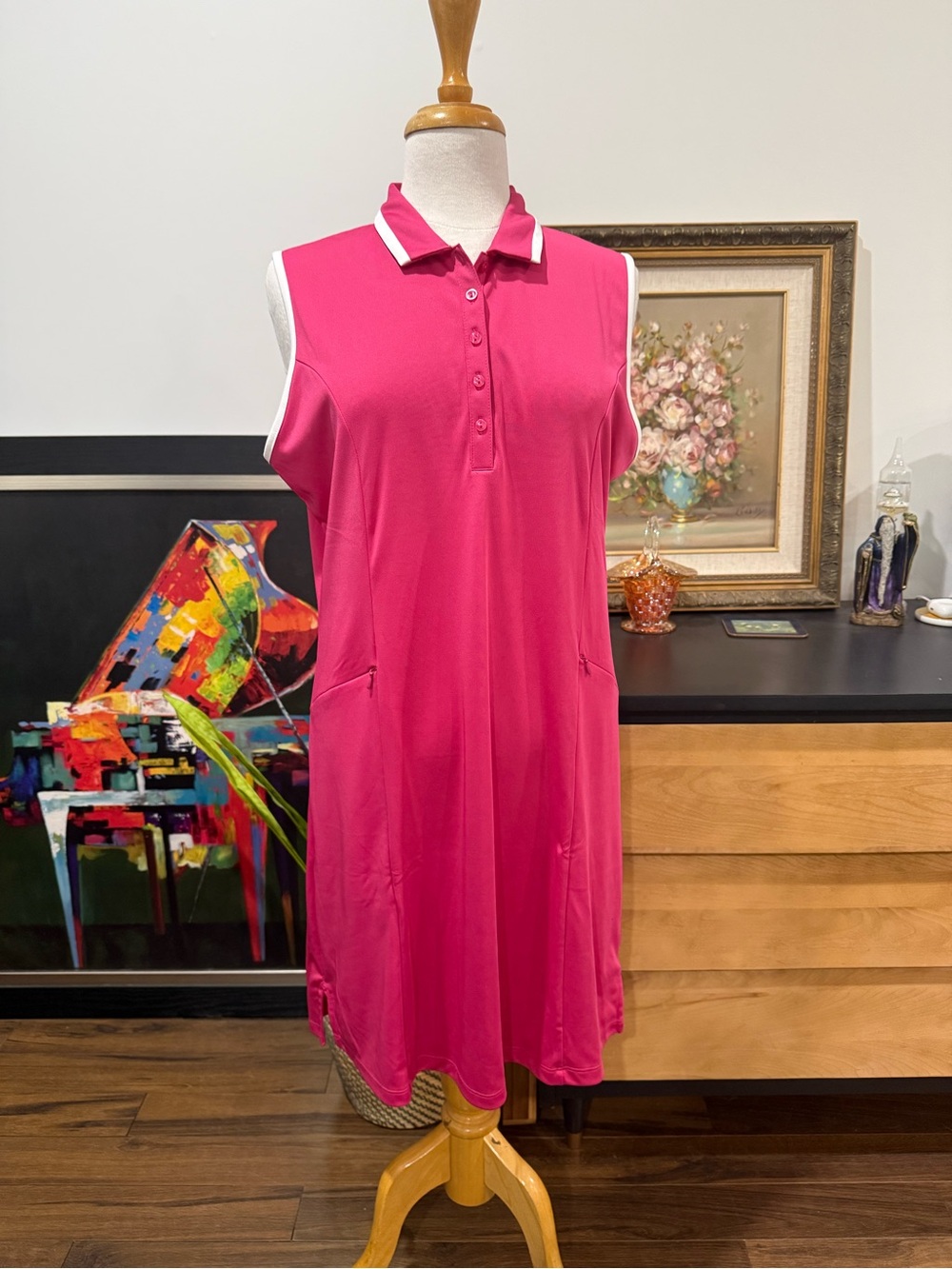 Callaway Hot Pink Sleeveless Polo Dress with White Trim